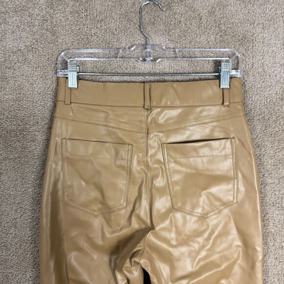 Zara Pants Womens Size Small Khaki High‎ Rise Faux Leather flare Full Length - Picture 9 of 12